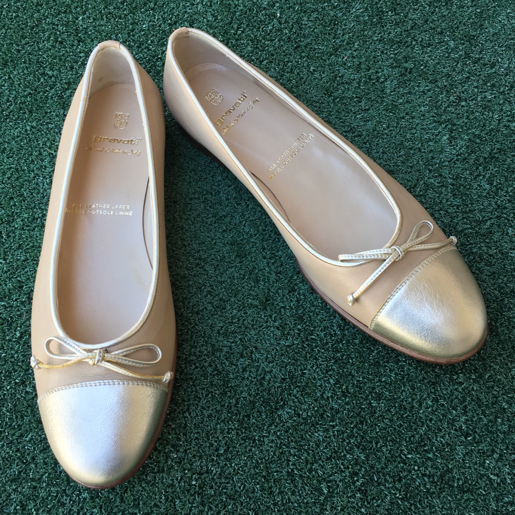 New Gravati Ballet Flat Cap Toe Leather Beige Nude Gold 10.5